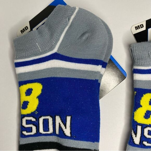 For Bare Feet Jimmie Johnson #48 Blue Yellow Stripe Ankle Socks M 6-11 W 5-10 M - Picture 5 of 10